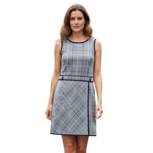 Tommy Hilfiger Belted Grey Navy Plaid Sheath Office Casual Dress Size 10